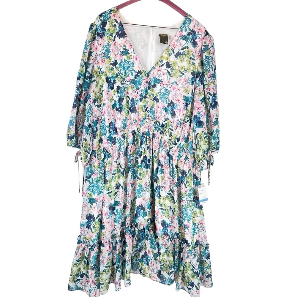 NEW Taylor Floral Print Chiffon Dress Smocked Waist V-Neck A-Line Tiered 20W NWT - Picture 5 of 16